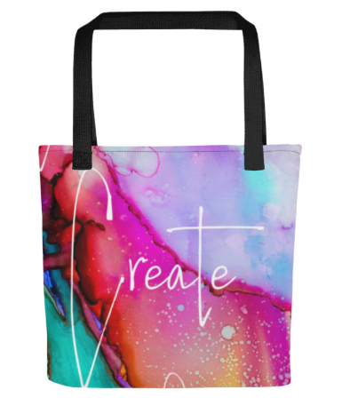 Create Without Limits Beach Tote Bag - Wearable Art Tote Bag for Women - Bold Fluid Art Print Beach Bag with Inspirational Message