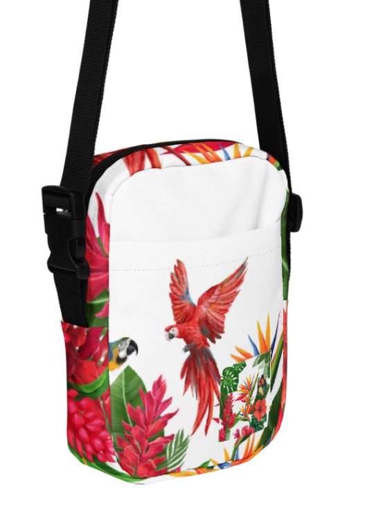 Scarlet Macaw Tropical Paradise Should Bag- Wearable Art Crossbody Bag for Women - Bold Tropical Print Bag