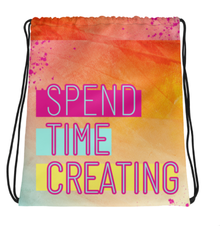 Sunset and Creating Something Beautiful Drawstring Bag — Bold Watercolor Sunset Art Bag in Orange Yellow Pink and Teal for Women Who Create With Intention and Carry Their Passion Everywhere