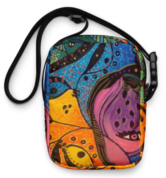 Looking Through Abstract Eyes Shoulder Bag - Original Art Crossbody Bag for Women - Bold Colorful Abstract Face Print Utility Bag by Debbie Kingsley