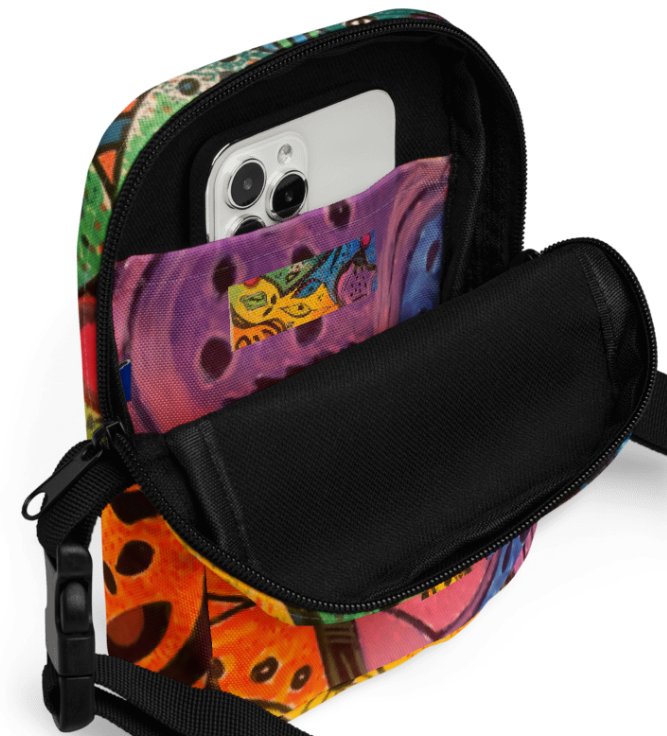 Looking Through Abstract Eyes Shoulder Bag - Original Art Crossbody Bag for Women - Bold Colorful Abstract Face Print Utility Bag by Debbie Kingsley