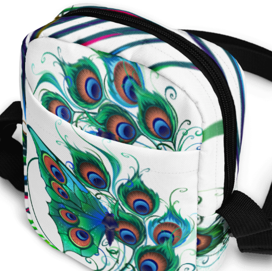 Wings of Transformation Shoulder Bag - Wearable Art Crossbody Bag for Women - Bold Peacock Butterfly Print Two Sided Bag