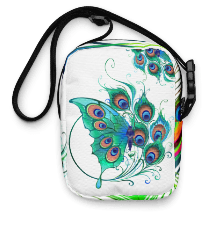 Wings of Transformation Shoulder Bag - Wearable Art Crossbody Bag for Women - Bold Peacock Butterfly Print Two Sided Bag