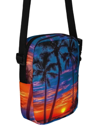 Romantic Tropical Sunset Paradise Shoulder Bag — Two Sided Tropical Sunset Art Crossbody Bag for Women, Bold Palm Tree Silhouette Bag, Wearable Art Bag