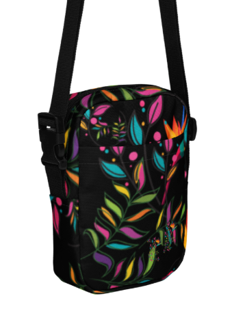 Bird of Paradise Tropical Shoulder Bag - Wearable Art Crossbody Bag for Women - Bold Black Neon Tropical Print Utility Bag