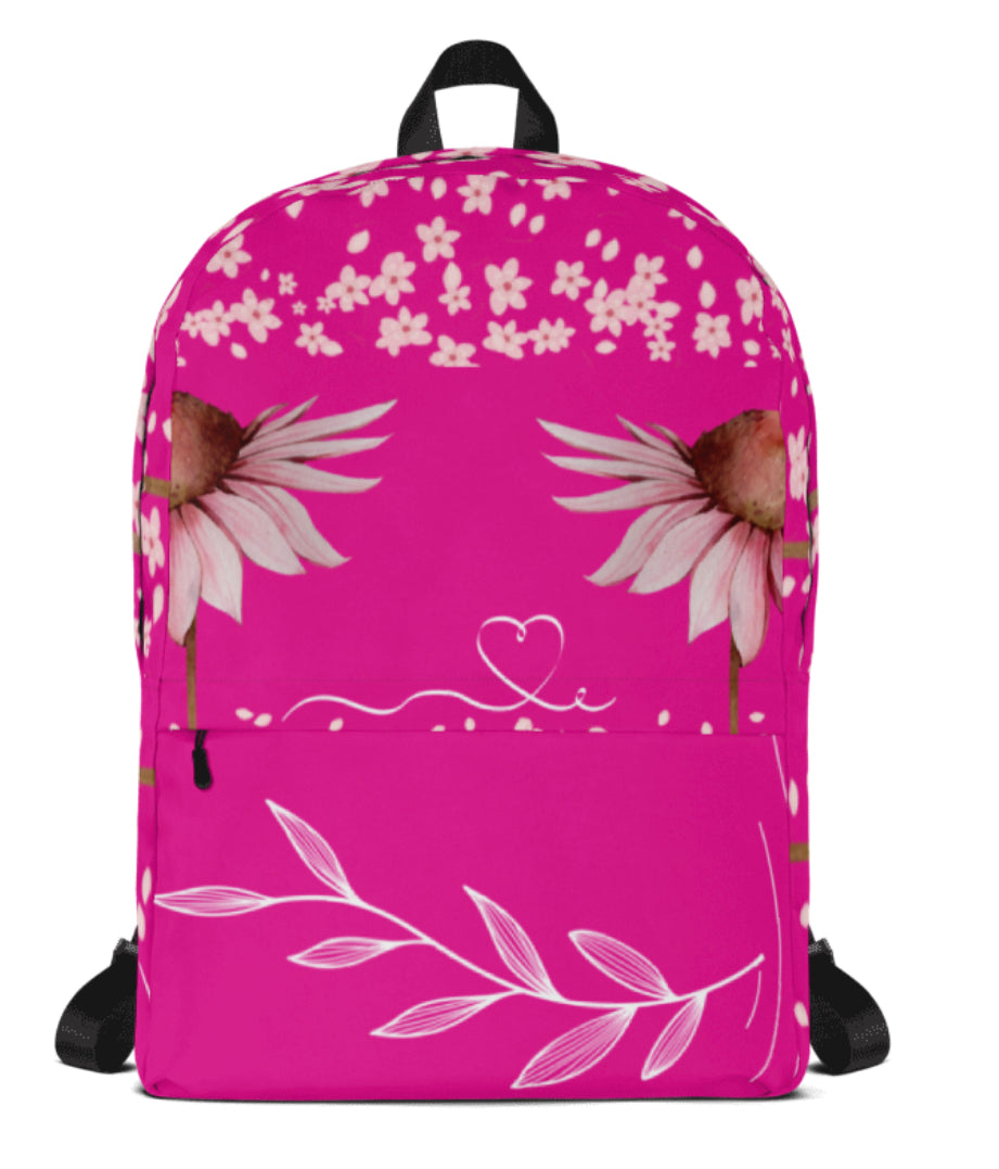 Happiness Is Not By Chance But By Choice All Over Print Backpack - Wearable Art Backpack for Women - Bold Hot Pink Floral Empowerment Backpack