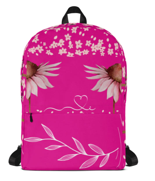 Happiness Is Not By Chance But By Choice All Over Print Backpack - Wearable Art Backpack for Women - Bold Hot Pink Floral Empowerment Backpack