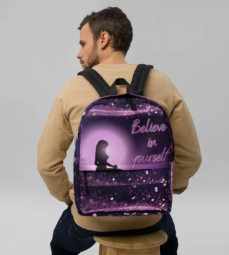 Believe In Yourself Purple Galaxy Backpack — Bold Glowing Moon Meditation Silhouette Art Bag for Women Who Are Ready to Trust Themselves Completely