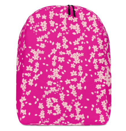 Cherry Blossom Pink Minimalist Backpack - Wearable Art Backpack for Women - Bold Hot Pink Cherry Blossom Print Backpack
