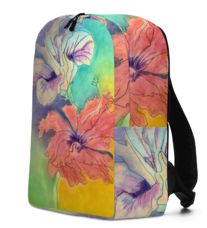 Hibiscus Dreams Minimalist Backpack — Bold Tropical Hibiscus Watercolor Art Backpack for Women, Soft Rainbow Hibiscus Painting Backpack, Wearable Art Bag