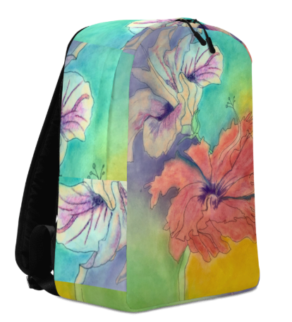 Hibiscus Dreams Minimalist Backpack — Bold Tropical Hibiscus Watercolor Art Backpack for Women, Soft Rainbow Hibiscus Painting Backpack, Wearable Art Bag