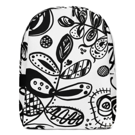 Black Ink Botanical Minimalist Backpack — Original Black and White Botanical Art Backpack by Debbie Kingsley, Bold Graphic Ink Drawing Backpack, Wearable Art Bag for Women