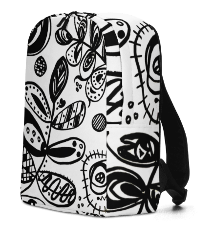 Black Ink Botanical Minimalist Backpack — Original Black and White Botanical Art Backpack by Debbie Kingsley, Bold Graphic Ink Drawing Backpack, Wearable Art Bag for Women