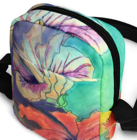 Hibiscus Dreams Shoulder Bag - Wearable Art Shoulder Bag for Women - Soft Watercolor Hibiscus Print Utility Bag