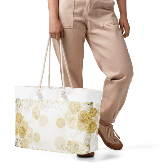 Gold Confetti Glam Weekender Tote Bag - Wearable Art Tote Bag for Women - Bold Gold Glitter Confetti Print Bag