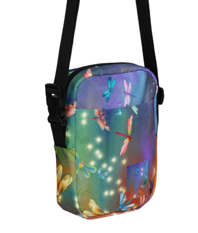Dragonfly Forest Shoulder Bag - Wearable Art Shoulder Bag for Women - Bold Magical Dragonfly and Crystal Print Two Sided Shoulder Bag
