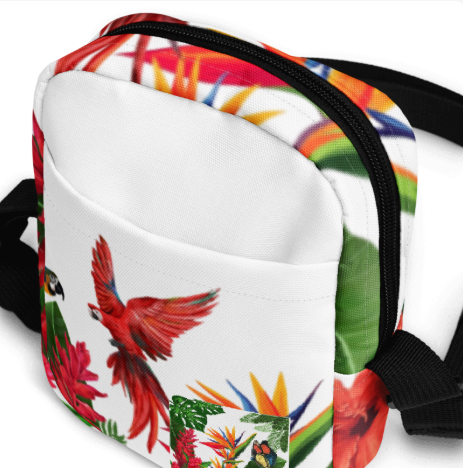 Scarlet Macaw Tropical Paradise Should Bag- Wearable Art Crossbody Bag for Women - Bold Tropical Print Bag