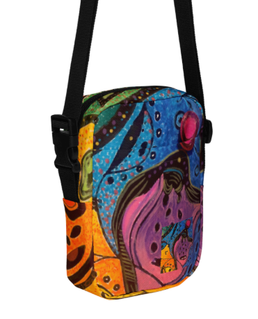 Looking Through Abstract Eyes Shoulder Bag - Original Art Crossbody Bag for Women - Bold Colorful Abstract Face Print Utility Bag by Debbie Kingsley