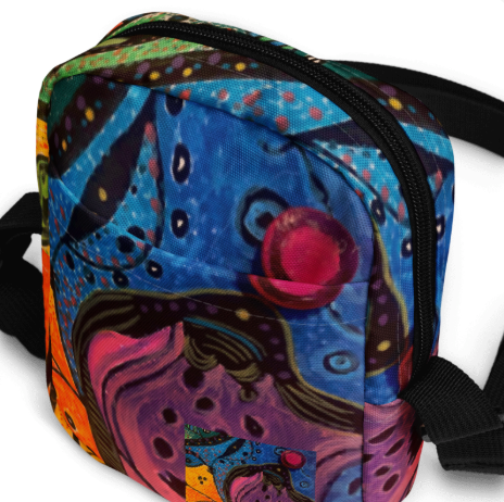 Looking Through Abstract Eyes Shoulder Bag - Original Art Crossbody Bag for Women - Bold Colorful Abstract Face Print Utility Bag by Debbie Kingsley