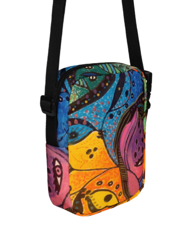 Looking Through Abstract Eyes Shoulder Bag - Original Art Crossbody Bag for Women - Bold Colorful Abstract Face Print Utility Bag by Debbie Kingsley
