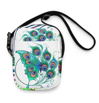 Wings of Transformation Shoulder Bag - Wearable Art Crossbody Bag for Women - Bold Peacock Butterfly Print Two Sided Bag