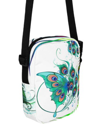 Wings of Transformation Shoulder Bag - Wearable Art Crossbody Bag for Women - Bold Peacock Butterfly Print Two Sided Bag