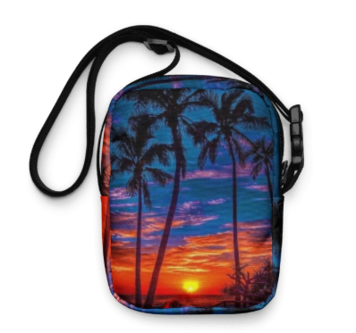 Romantic Tropical Sunset Paradise Shoulder Bag — Two Sided Tropical Sunset Art Crossbody Bag for Women, Bold Palm Tree Silhouette Bag, Wearable Art Bag