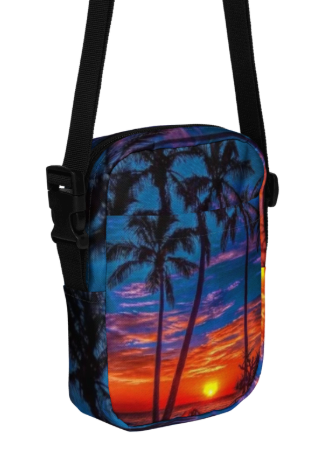 Romantic Tropical Sunset Paradise Shoulder Bag — Two Sided Tropical Sunset Art Crossbody Bag for Women, Bold Palm Tree Silhouette Bag, Wearable Art Bag