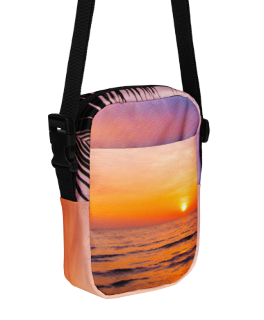 Tropic Tranquility at Sunset Shoulder Bag — Peaceful Tropical Sunset Art Crossbody Bag for Women, Soft Lavender and Amber Ocean Bag, Two Sided Wearable Art Bag