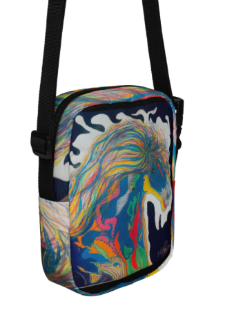 A Horse of a Different Kind Shoulder Bag — Original Art Crossbody Bag by Debbie Kingsley, Bold Rainbow Horse Painting, Two Sided Wearable Art Bag for Women