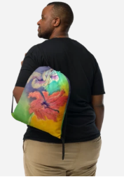 Hibiscus Dreams Drawstring Bag - Wearable Art Bag for Women - Soft Watercolor Hibiscus Print Drawstring Bag