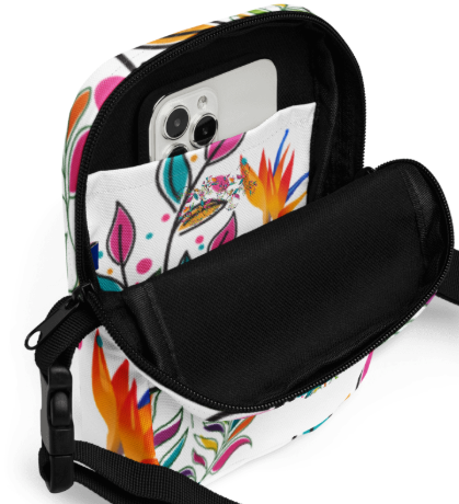 Bird of Paradise Botanical Garden Shoulder Bag — Bold Tropical Botanical Art Crossbody Bag for Women, Colorful Swirl Leaf and Bird of Paradise Tote, Wearable Art Crossbody Bag