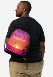 A Woman Should Be Two Things Drawstring Bag — Bold Coco Chanel Quote Drawstring Bag for Women, Tropical Sunset Silhouette Empowerment Gym Bag, Wearable Confidence Bag