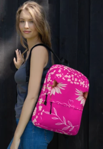 Happiness Is Not By Chance But By Choice All Over Print Backpack - Wearable Art Backpack for Women - Bold Hot Pink Floral Empowerment Backpack
