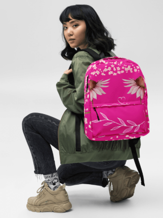 Happiness Is Not By Chance But By Choice All Over Print Backpack - Wearable Art Backpack for Women - Bold Hot Pink Floral Empowerment Backpack