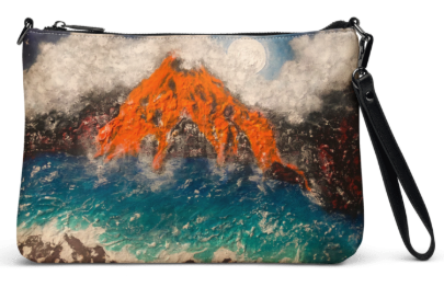 Kilauea by Debbie Kingsley Wristlet - Original Art Wristlet for Women - Bold Volcano Ocean Painting Print Wristlet Bag