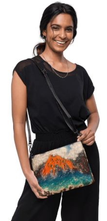 Kilauea by Debbie Kingsley Wristlet - Original Art Wristlet for Women - Bold Volcano Ocean Painting Print Wristlet Bag