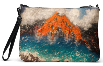 Kilauea by Debbie Kingsley Wristlet - Original Art Wristlet for Women - Bold Volcano Ocean Painting Print Wristlet Bag