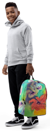 Hibiscus Dreams Minimalist Backpack — Bold Tropical Hibiscus Watercolor Art Backpack for Women, Soft Rainbow Hibiscus Painting Backpack, Wearable Art Bag