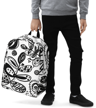 Black Ink Botanical Minimalist Backpack — Original Black and White Botanical Art Backpack by Debbie Kingsley, Bold Graphic Ink Drawing Backpack, Wearable Art Bag for Women