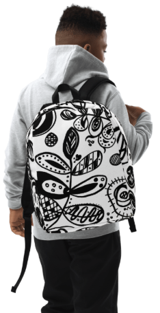Black Ink Botanical Minimalist Backpack — Original Black and White Botanical Art Backpack by Debbie Kingsley, Bold Graphic Ink Drawing Backpack, Wearable Art Bag for Women