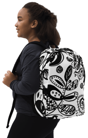 Black Ink Botanical Minimalist Backpack — Original Black and White Botanical Art Backpack by Debbie Kingsley, Bold Graphic Ink Drawing Backpack, Wearable Art Bag for Women