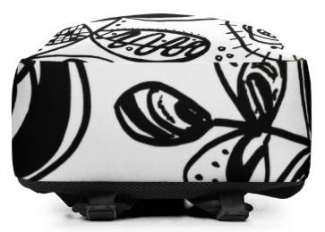 Black Ink Botanical Minimalist Backpack — Original Black and White Botanical Art Backpack by Debbie Kingsley, Bold Graphic Ink Drawing Backpack, Wearable Art Bag for Women