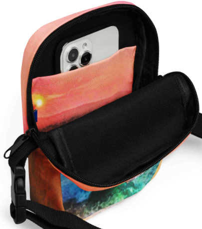 Standing at the Edge of Everything Shoulder Bag — Original Seascape Art Crossbody Bag for Women, Painterly Sunset Ocean Bag, Two Sided Wearable Art Bag