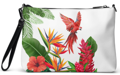 Scarlet Macaw Tropical Paradise Wristlet - Wearable Art Wristlet for Women - Bold Tropical Print Wristlet Bag