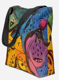 Looking Through Abstract Eyes Beach Tote Bag - Original Art Tote Bag for Women - Bold Colorful Abstract Face Print Tote Bag by Debbie Kingsley