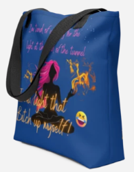 Imma Light That Bitch Up Beach Tote Bag - Wearable Art Tote Bag for Women - Bold Blue Empowerment Print Tote Bag with Attitude