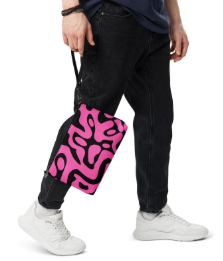 Hot Pink and Black Doodles Wristlet - Wearable Art Wristlet for Women - Bold Abstract Pink and Black Print Wristlet Bag