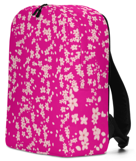 Cherry Blossom Pink Minimalist Backpack - Wearable Art Backpack for Women - Bold Hot Pink Cherry Blossom Print Backpack