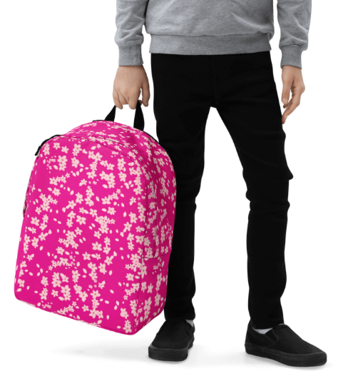 Cherry Blossom Pink Minimalist Backpack - Wearable Art Backpack for Women - Bold Hot Pink Cherry Blossom Print Backpack